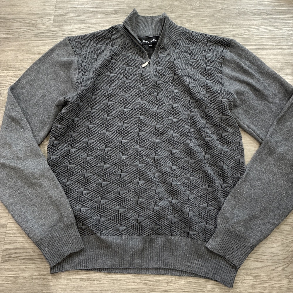 Alberto Cardinali Gray Textured Quarter Zip Knit Long Sleeve Sweater Shirt 2XL